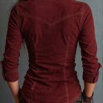 Vintage Zip-up Collar Flap Pocket Distressed Denim Shirt