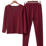 2PCS Plus Size Solid Color Round-Neck Top&Bottom Pajama Set