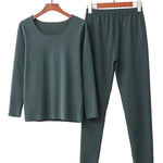 2PCS Plus Size Solid Color Round-Neck Top&Bottom Pajama Set