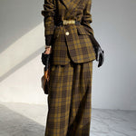 Plaid Split-Joint Lapel Jackets Woolen Coat