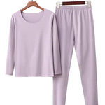 2PCS Plus Size Solid Color Round-Neck Top&Bottom Pajama Set