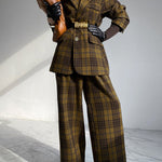 Plaid Split-Joint Lapel Jackets Woolen Coat