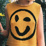 Always Happy Face Knit Unique Pattern Versatile Loose Tank Top