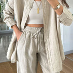 Casual Cotton Linen Shirt & Cropped Pants Two-Piece Set