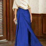 Half Sleeves Loose Asymmetric Contrast Color Pleated Split-Joint One-Shoulder Evening Dresses Maxi Dresses