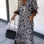 Basically Perfect Geometry Printed Long Sleeve Casual Maxi Dress