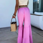 Casual elastic pants high waisted flared pants