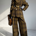 Plaid Split-Joint Lapel Jackets Woolen Coat