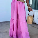 Casual elastic pants high waisted flared pants