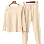 2PCS Plus Size Solid Color Round-Neck Top&Bottom Pajama Set