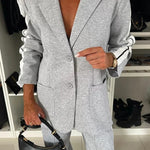 Bold Claim Sporty Patchwork Lapel Blazer and Elastic Waist Pocket Loose Pants Set