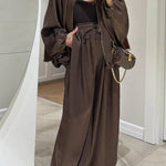 Brown Jacket + Drawstring Pants Casual Two-piece Suit