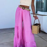 Casual elastic pants high waisted flared pants