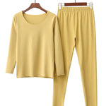 2PCS Plus Size Solid Color Round-Neck Top&Bottom Pajama Set