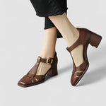 Sophie | T-Strap Block Heels for Orthopedic Support