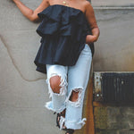 A-Line Loose Elasticity Layered Ruffled Solid Color Tube Vest Top