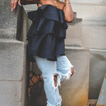 A-Line Loose Elasticity Layered Ruffled Solid Color Tube Vest Top