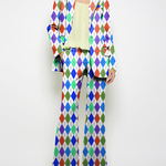 Long Sleeves Loose Buttoned Pockets Printed Shoulder Pad Notched Collar Blazer Jackets&Coats Outerwear