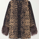 Long Sleeves Feathers Leopard Round-Neck Pants Pants Set T-Shirts Tops Two-Piece Sets