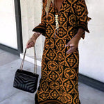 Basically Perfect Geometry Printed Long Sleeve Casual Maxi Dress