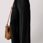 Casual Drawstring Shirred Elastic Waist Wide Leg Pants