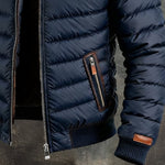 London | Navy Quilted Jacket Featuring Leather Accents