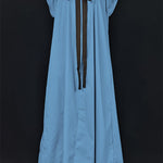 A-Line Loose Pleated Tied Round-Neck Midi Dresses