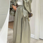 Brown Jacket + Drawstring Pants Casual Two-piece Suit