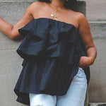 A-Line Loose Elasticity Layered Ruffled Solid Color Tube Vest Top