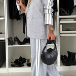 Bold Claim Sporty Patchwork Lapel Blazer and Elastic Waist Pocket Loose Pants Set