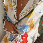 Bohemian Beauty Unique Print Long Sleeve Loose Shirt and Elastic Waist Pants Set