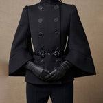 Flared Buttoned Solid Color High Neck Jackets&Coats Outerwear Woolen Coat