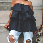 A-Line Loose Elasticity Layered Ruffled Solid Color Tube Vest Top