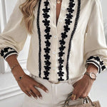 Beige Cute Flower Stand Neck Buttoned Shirt