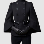Flared Buttoned Solid Color High Neck Jackets&Coats Outerwear Woolen Coat