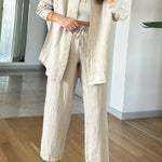 Casual Cotton Linen Shirt & Cropped Pants Two-Piece Set