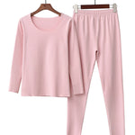 2PCS Plus Size Solid Color Round-Neck Top&Bottom Pajama Set