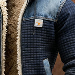 Marlee | Navy Quilted Jacket Featuring Denim Accents