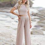 Simple Solid Color T-Shirt & Pants Two Pieces Set
