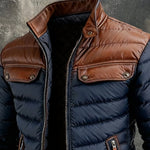 London | Navy Quilted Jacket Featuring Leather Accents