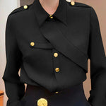 Long Sleeves Loose Asymmetric Buttoned Lapel Blouses&Shirts Tops