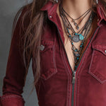 Vintage Zip-up Collar Flap Pocket Distressed Denim Shirt