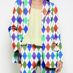 Long Sleeves Loose Buttoned Pockets Printed Shoulder Pad Notched Collar Blazer Jackets&Coats Outerwear