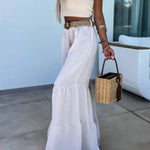 Casual elastic pants high waisted flared pants