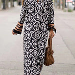 Basically Perfect Geometry Printed Long Sleeve Casual Maxi Dress