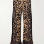 Long Sleeves Feathers Leopard Round-Neck Pants Pants Set T-Shirts Tops Two-Piece Sets