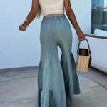 Casual elastic pants high waisted flared pants