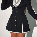 Altair Contrast Ruffled Shirt Patchwork Button Pleated Blazer Mini Dress