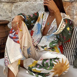 Bohemian Beauty Unique Print Long Sleeve Loose Shirt and Elastic Waist Pants Set