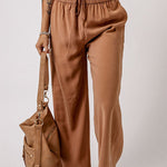 Casual Drawstring Shirred Elastic Waist Wide Leg Pants